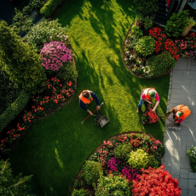 lawn mowers working